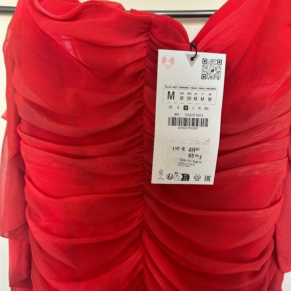 Zara Ruched Tulle Corset Dress - Beige-Red - Size M - NWT - Picture 4 of 5